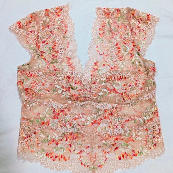 Free People Intimately Garden Party Lace Tee, Apple Blossom, Size M - Picture 1 of 2
